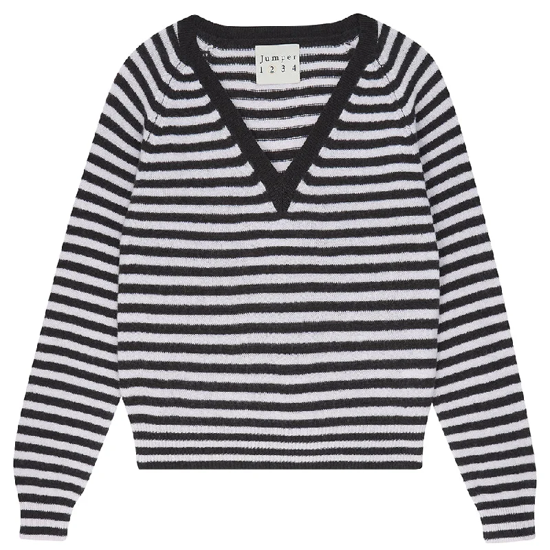 Cashmere Crop Stripe Vee in Bitter and Fog