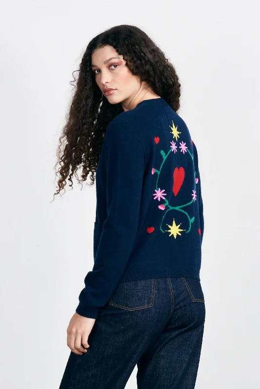 Cashmere Folklore Cardigan in Navy