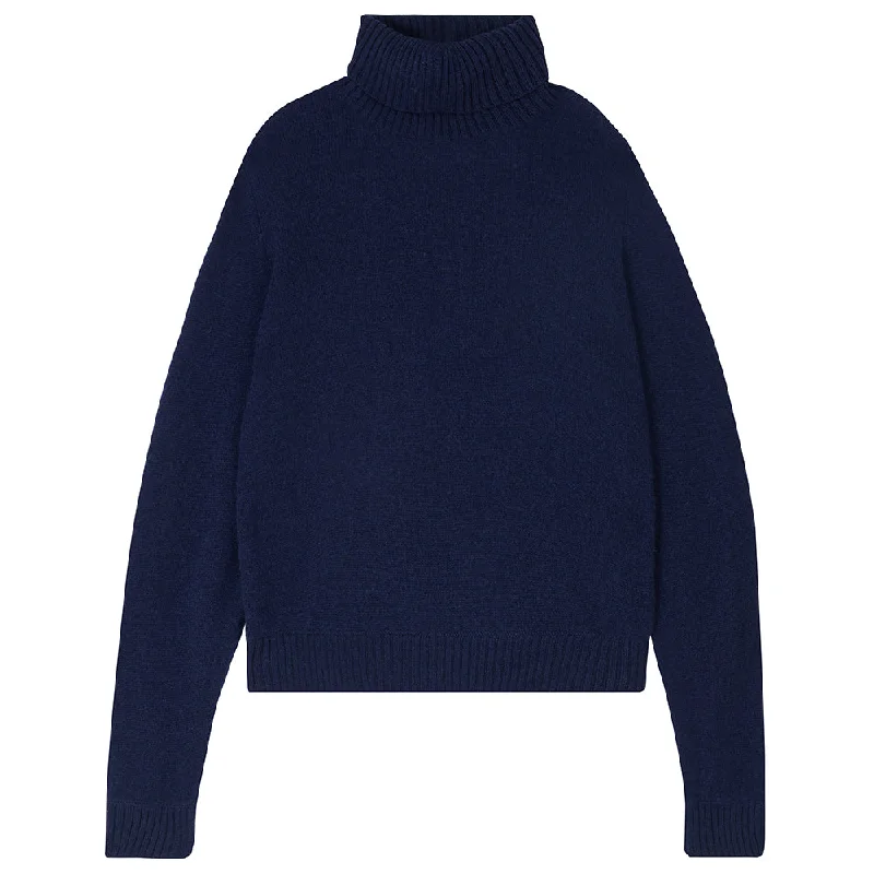 Cashmere Lightweight Roll Collar in Navy