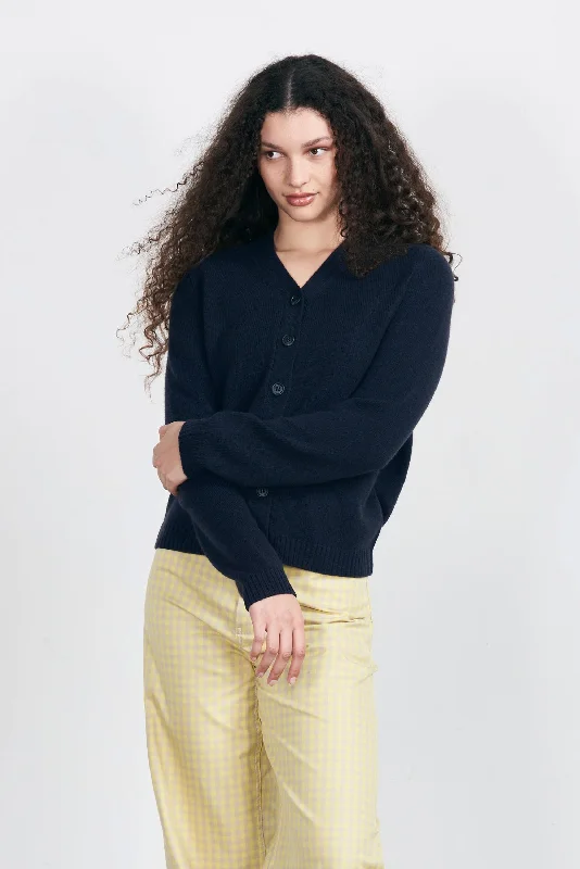 Cashmere Saddle Cardigan in Navy