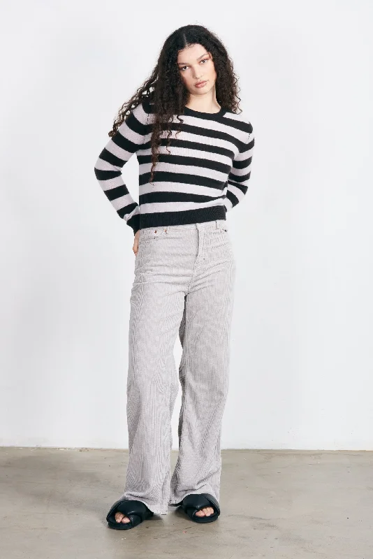 Cashmere Stripe Crew in Bitter and Fog