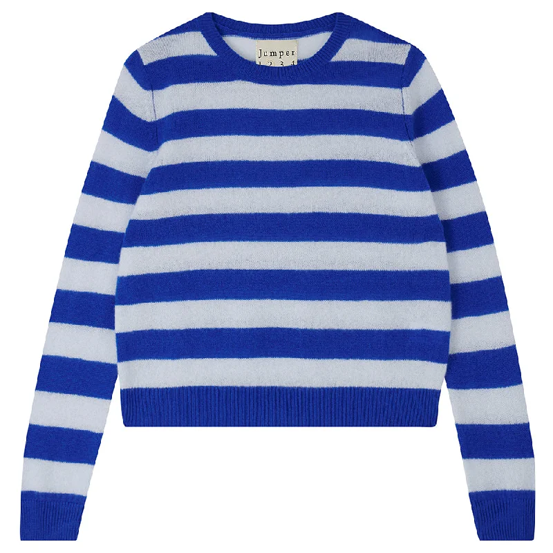 Cashmere Stripe Crew in Bright Blue and Cement