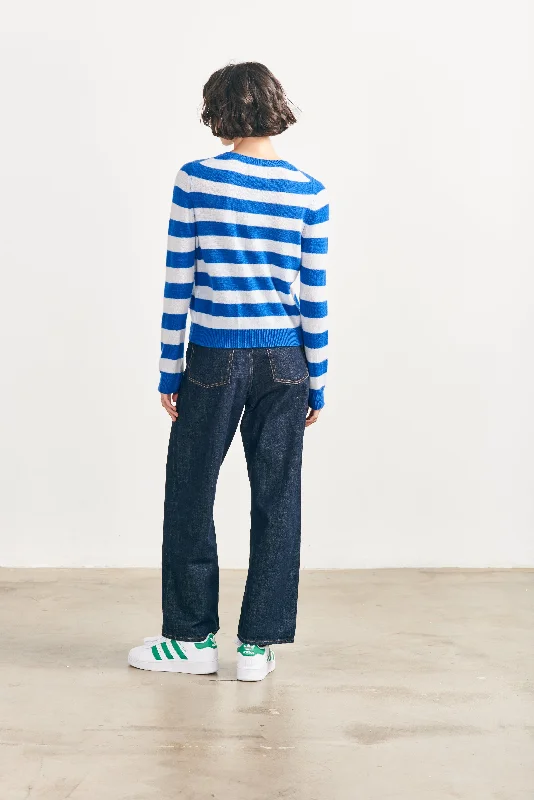 Cashmere Stripe Crew in Bright Blue and Cement