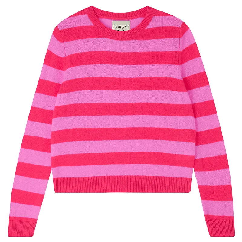 Cashmere Stripe Crew in Watermelon and Peony