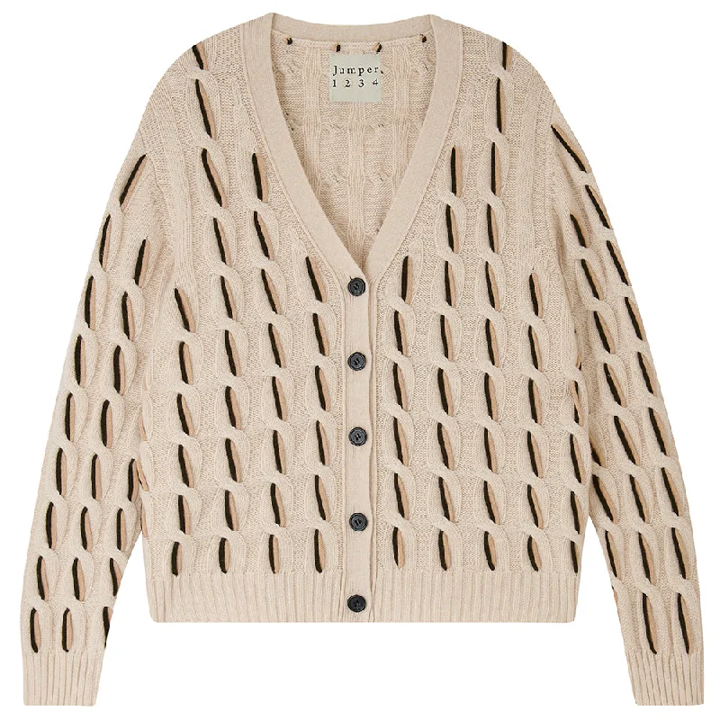 Cashmere Wool Aran Cardigan in Biscuit