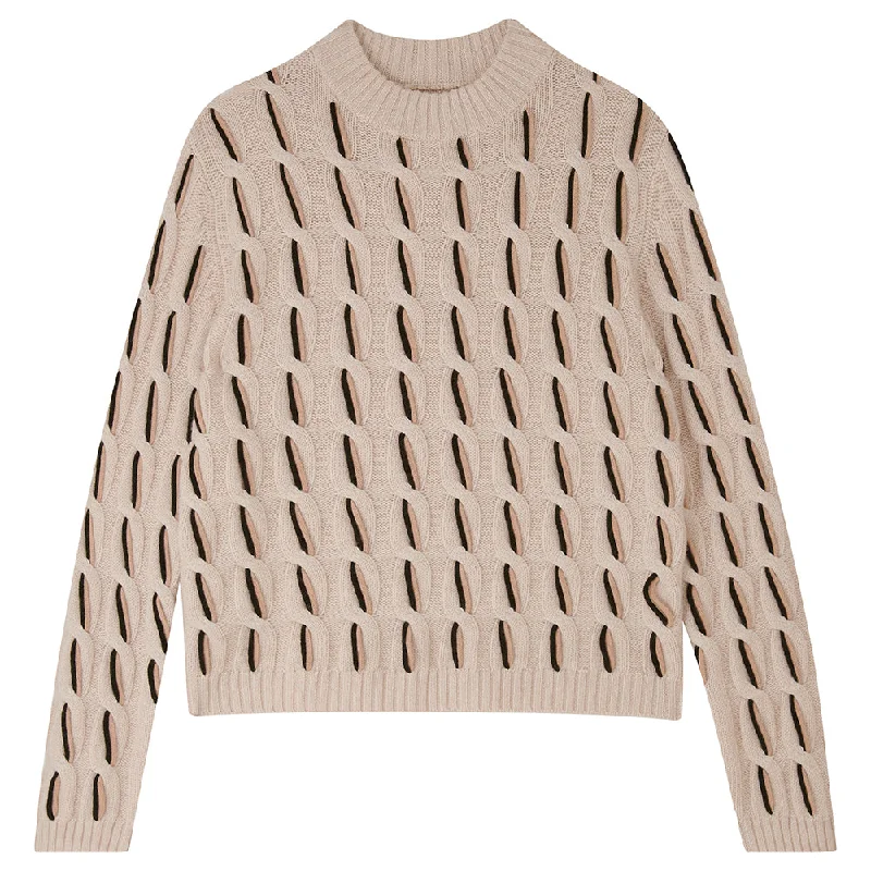 Cashmere Wool Aran Turtle Neck in Biscuit