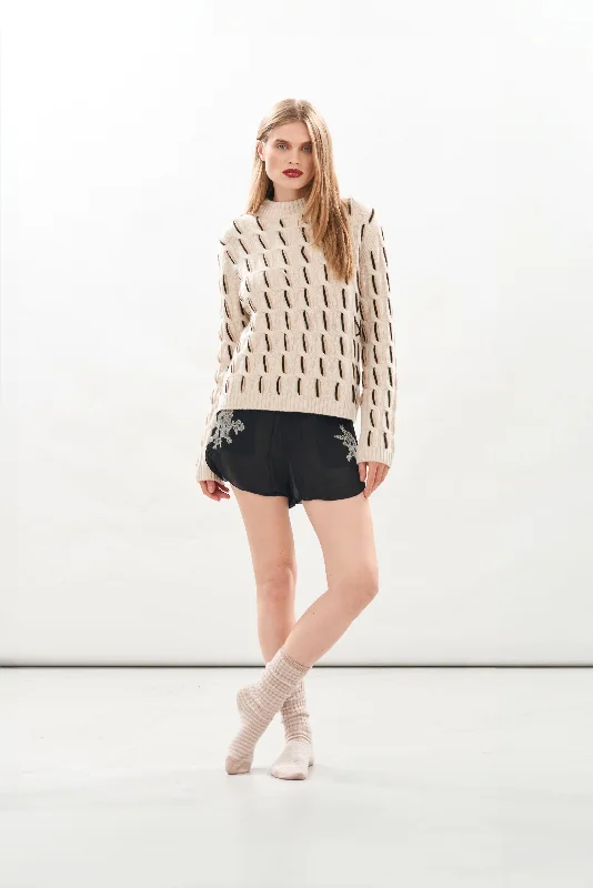 Cashmere Wool Aran Turtle Neck in Biscuit