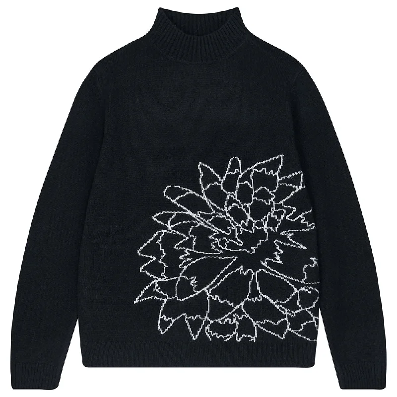 Cashmere Wool Flower Outline Turtle in Black and Fog