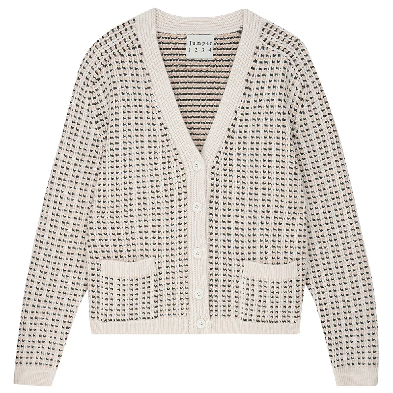 Cashmere Wool Multi Stitch Cardigan in Biscuit