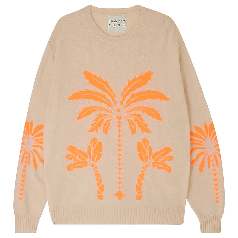 Cashmere Wool Palm Crew in Biscuit and Orange