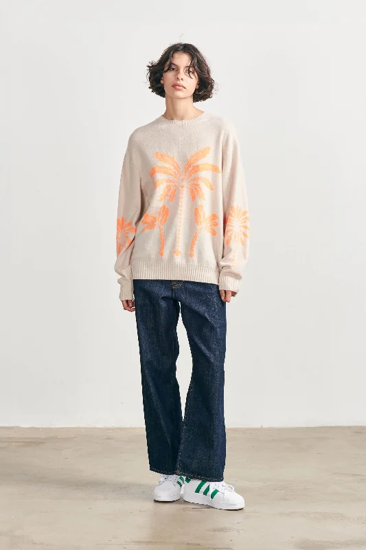 Cashmere Wool Palm Crew in Biscuit and Orange