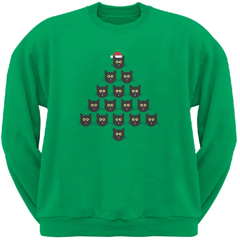 Cat Christmas Green Tree Adult Sweatshirt