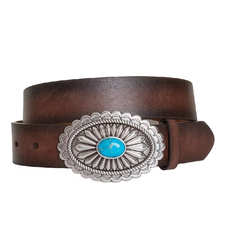 Ariat Ladies Lucinda Brown Belt with Silver & Turquoise Buckle A1512002