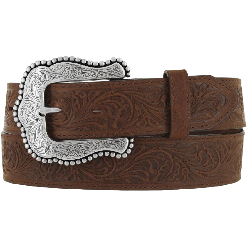 Tony Lama Ladies Brown Floral Embossed Leather Layla Belt C50739