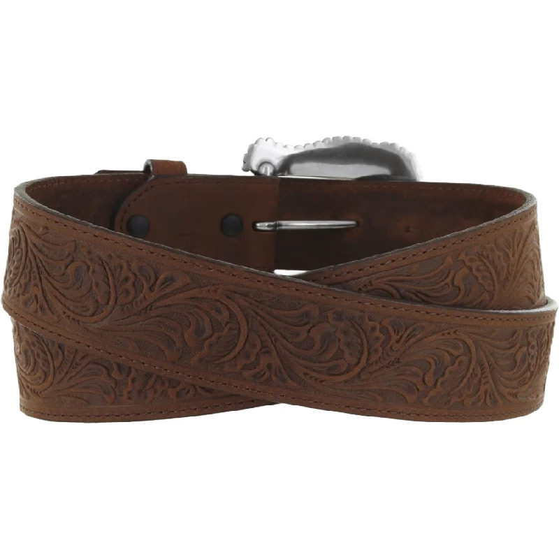 Tony Lama Ladies Brown Floral Embossed Leather Layla Belt C50739