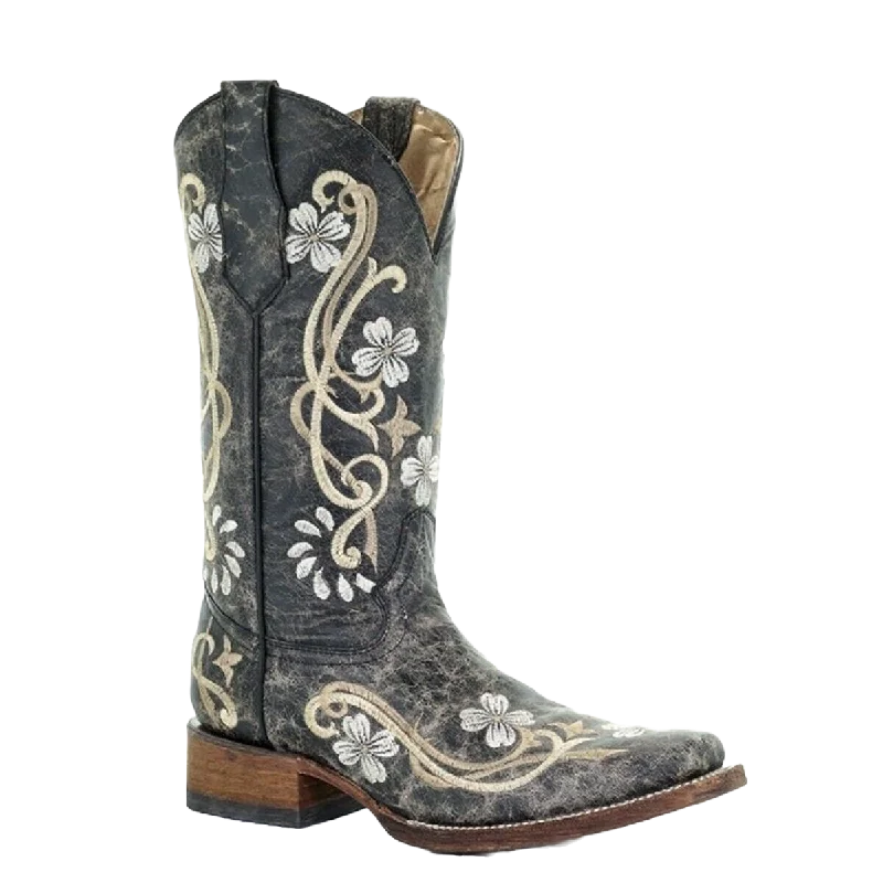 Circle G By Corral Ladies Black Floral Embroidered Boots L5241