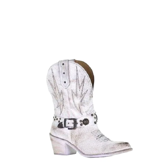 Circle G by Corral Ladies White Embroidery & Studs Ankle Boots Q0178