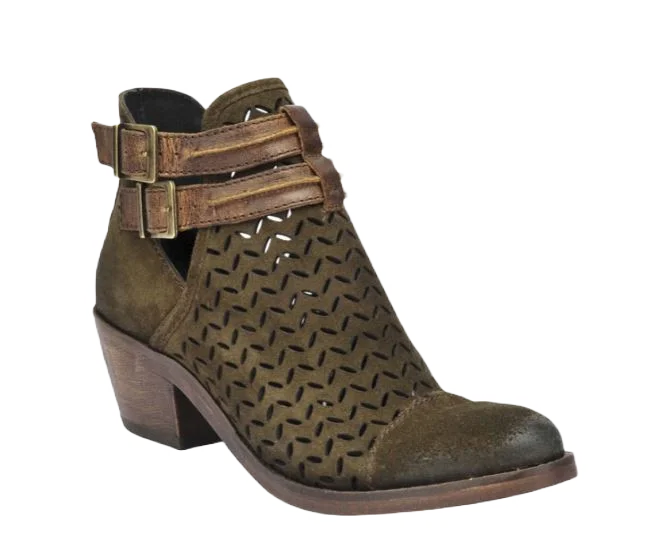 Circle G Ladies Olive Green Laser-Cut Suede Bootie P5125