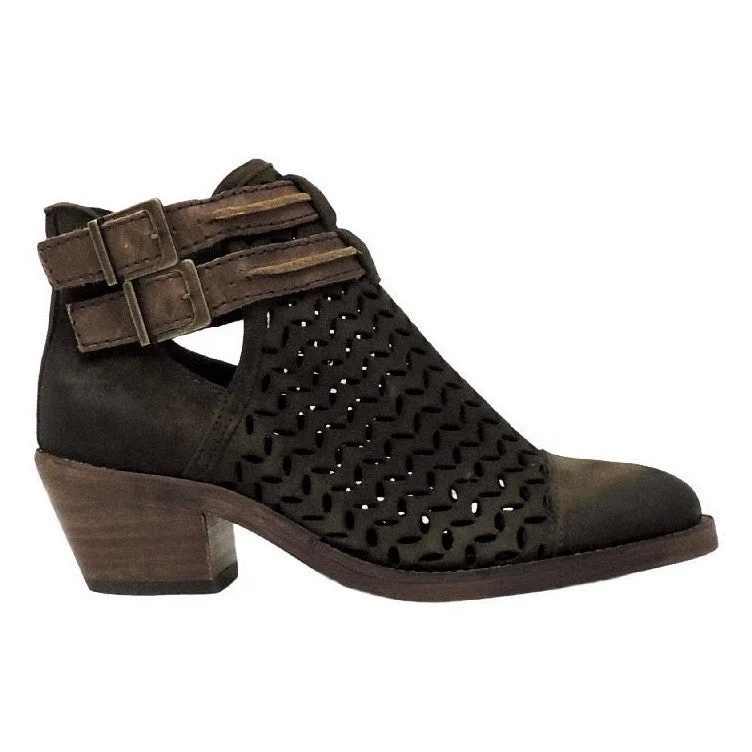 Circle G Ladies Olive Green Laser-Cut Suede Bootie P5125