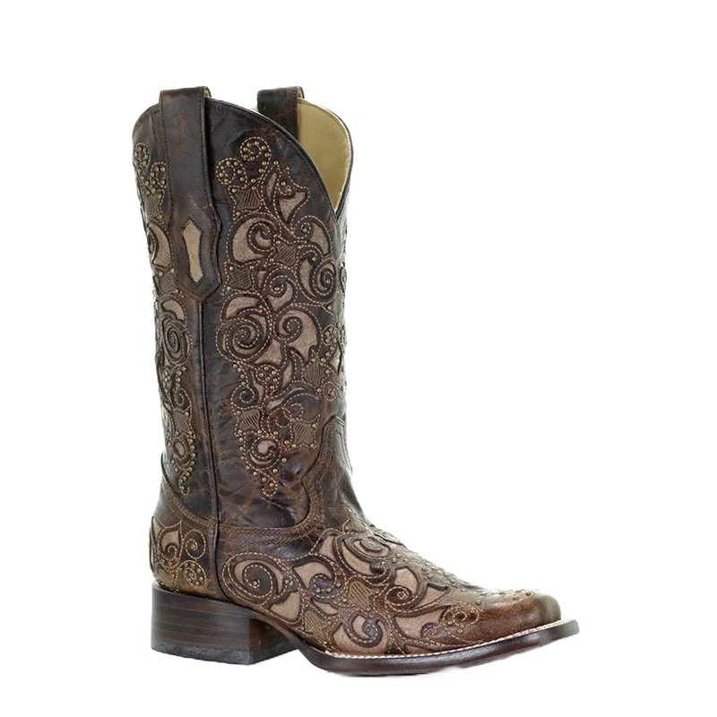 Corral Ladies Brown Inlay, Studs & Embroidery Boots A3326