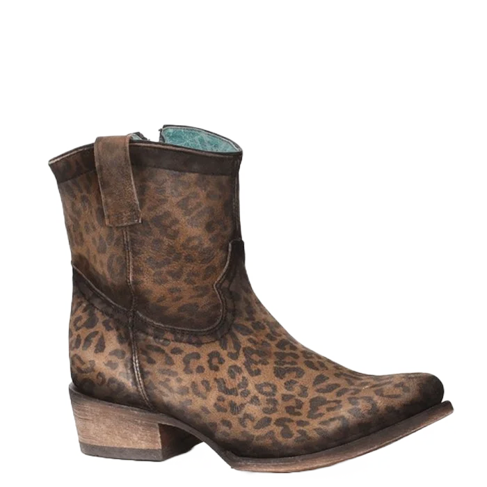 Corral Ladies Brown Leopard Print Round Toe Booties C3627