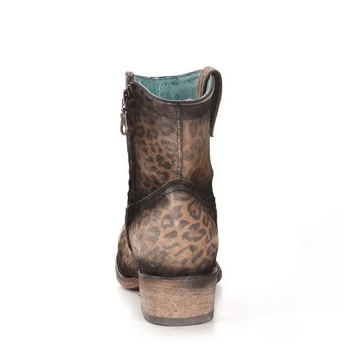 Corral Ladies Brown Leopard Print Round Toe Booties C3627