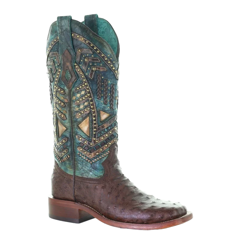 Corral Ladies Brown & Turquoise  Embroidery & Studs Boots A4059