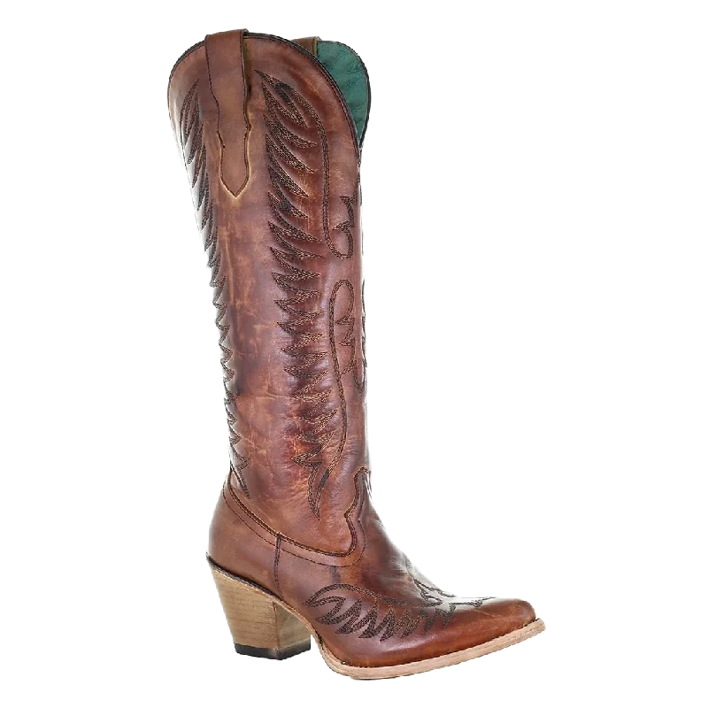 Corral Ladies Cognac Brown Embroidery Tall Leather Boots E1570