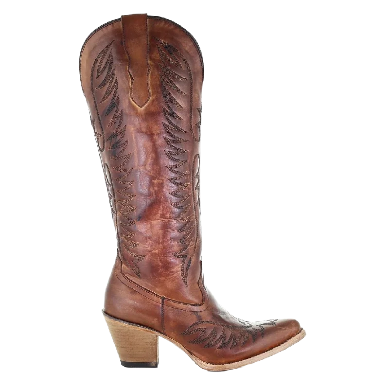 Corral Ladies Cognac Brown Embroidery Tall Leather Boots E1570