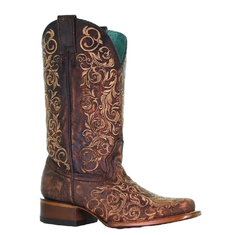 Corral Ladies Honey Brown Embroidered Square Toe Western Boots Z5022