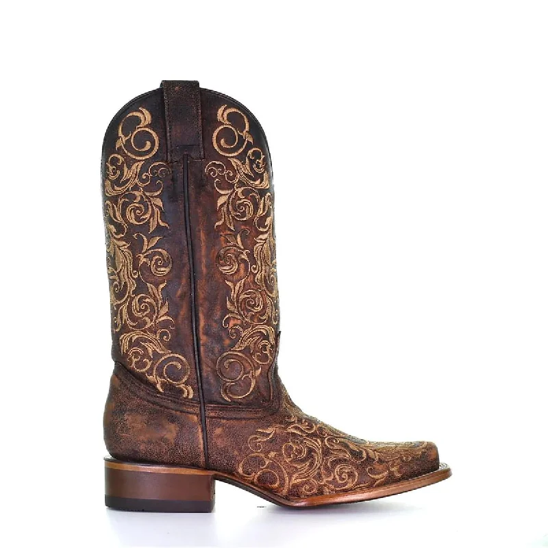 Corral Ladies Honey Brown Embroidered Square Toe Western Boots Z5022