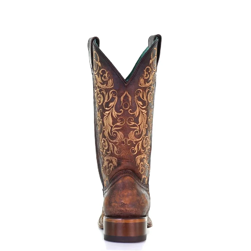 Corral Ladies Honey Brown Embroidered Square Toe Western Boots Z5022