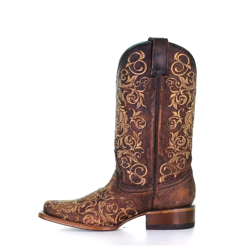 Corral Ladies Honey Brown Embroidered Square Toe Western Boots Z5022