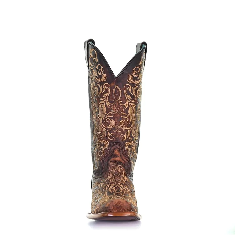 Corral Ladies Honey Brown Embroidered Square Toe Western Boots Z5022