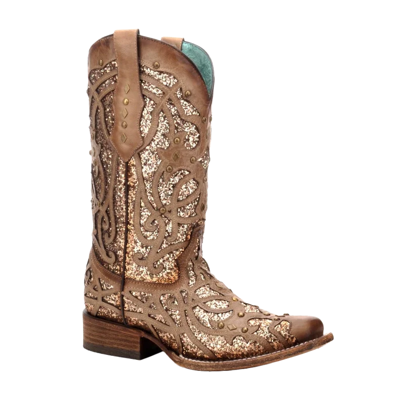 Corral Ladies Marsha Square Orix Glittered Inlay & Studs Boots C3275