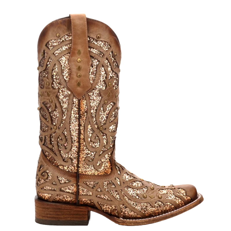 Corral Ladies Marsha Square Orix Glittered Inlay & Studs Boots C3275