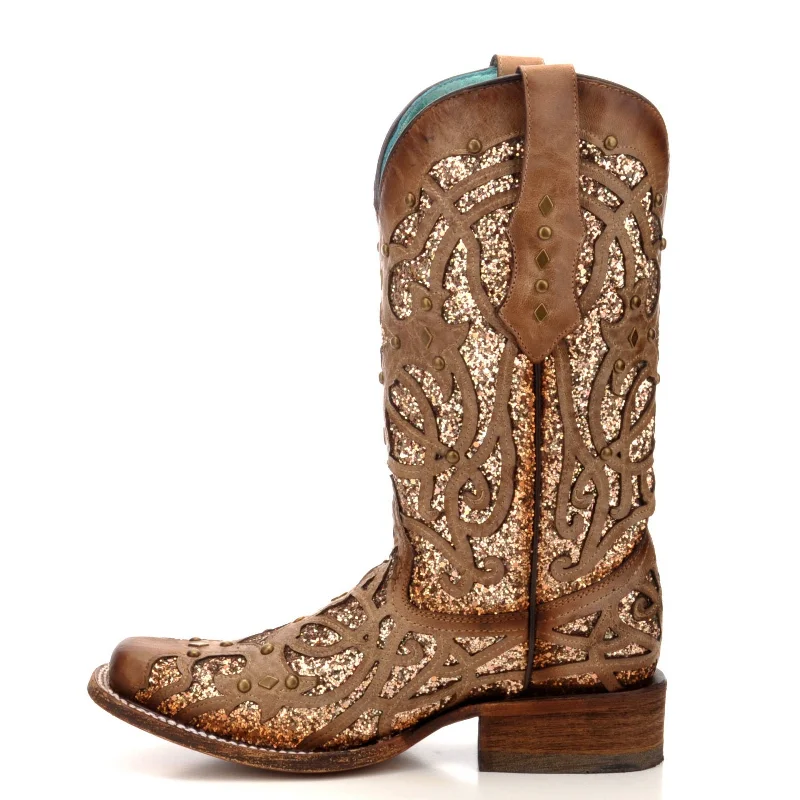 Corral Ladies Marsha Square Orix Glittered Inlay & Studs Boots C3275