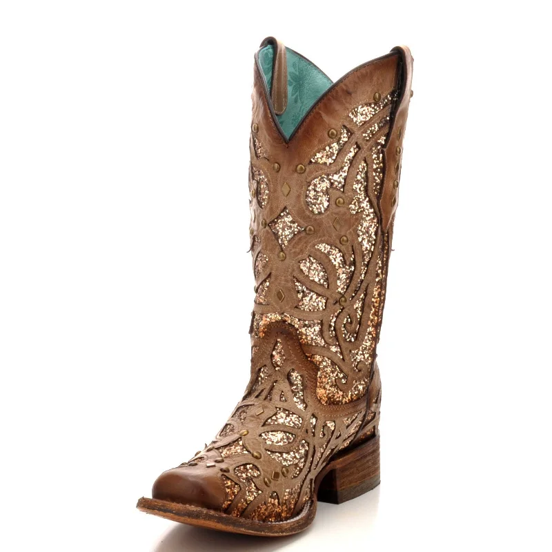 Corral Ladies Marsha Square Orix Glittered Inlay & Studs Boots C3275