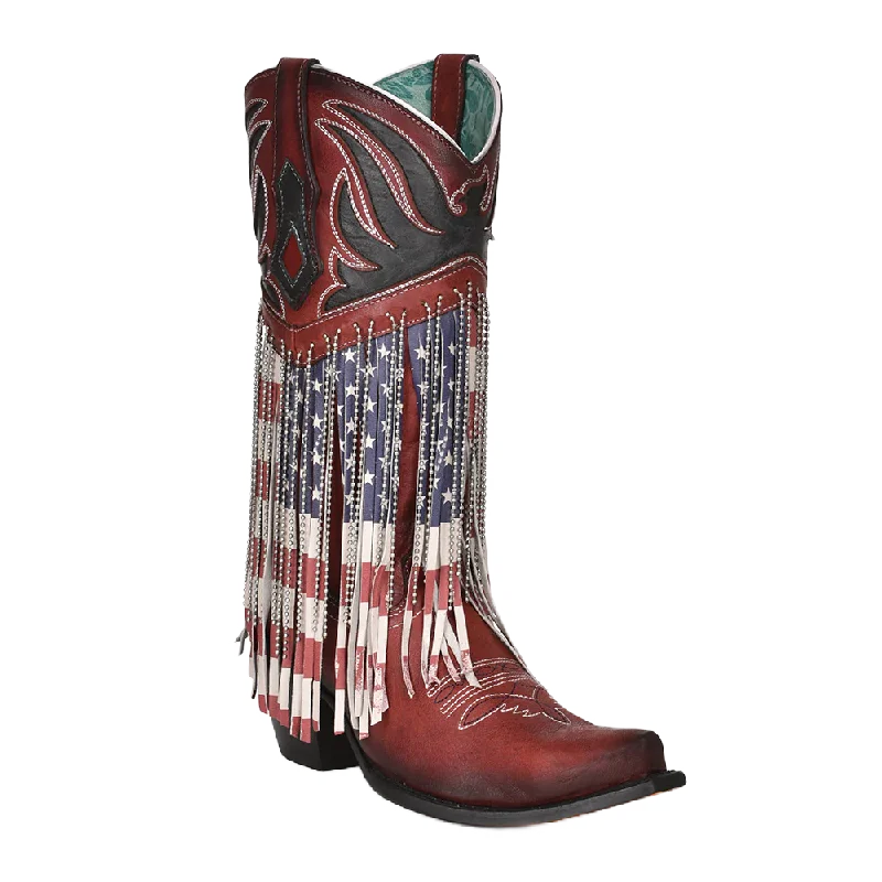 Corral® Ladies Stars & Stripes Fringe & Steel Chain Western Boots C4015