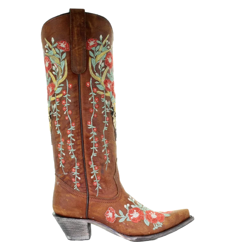 Corral Ladies Juliet Tan Deer Skull Floral Embroidery Boots A3620