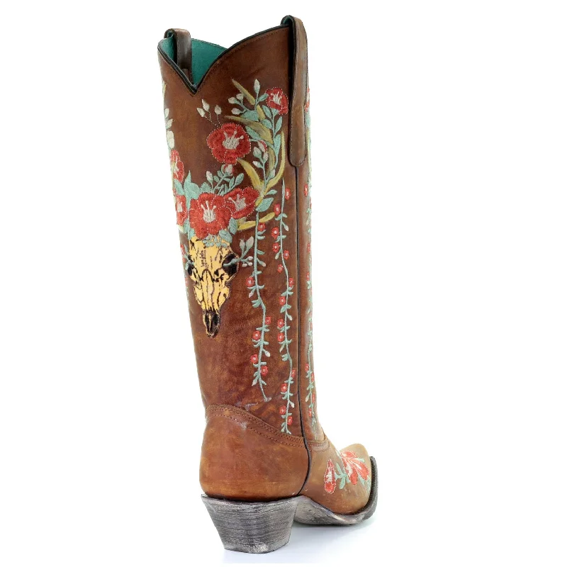 Corral Ladies Juliet Tan Deer Skull Floral Embroidery Boots A3620