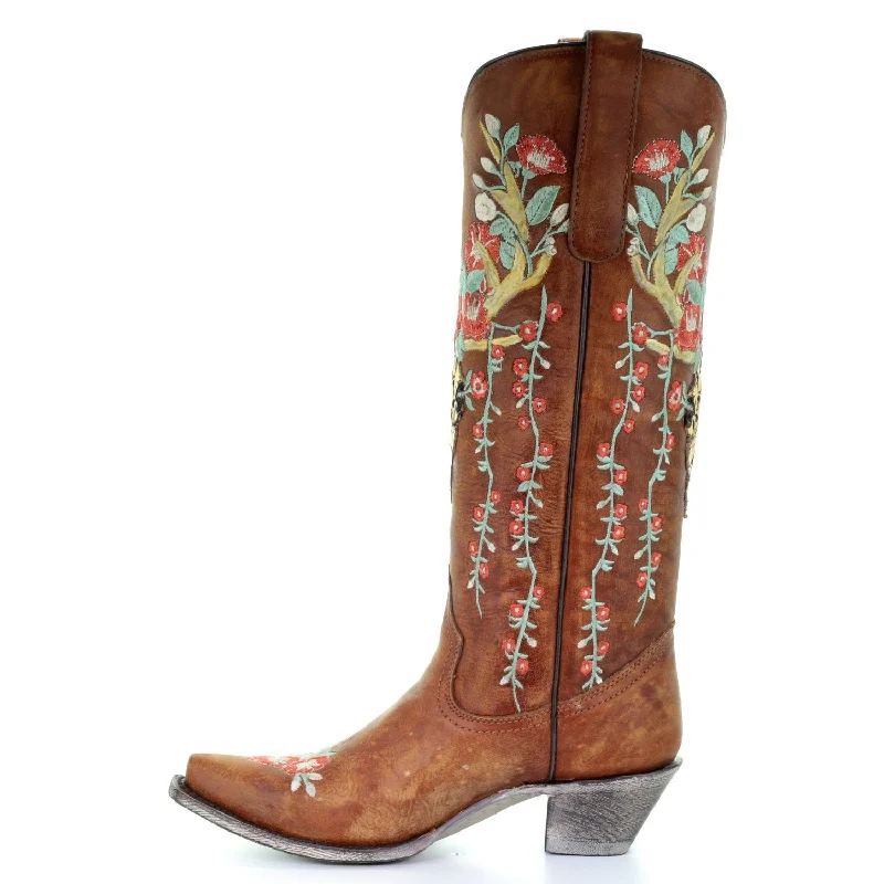 Corral Ladies Juliet Tan Deer Skull Floral Embroidery Boots A3620