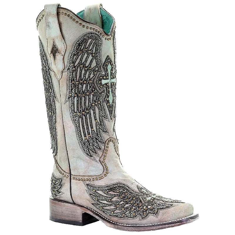 Corral Ladies Turquoise Cross & Wings Overlay & Studs Boots A3743