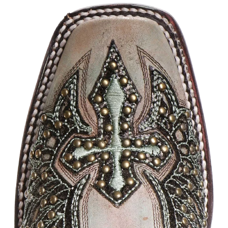 Corral Ladies Turquoise Cross & Wings Overlay & Studs Boots A3743