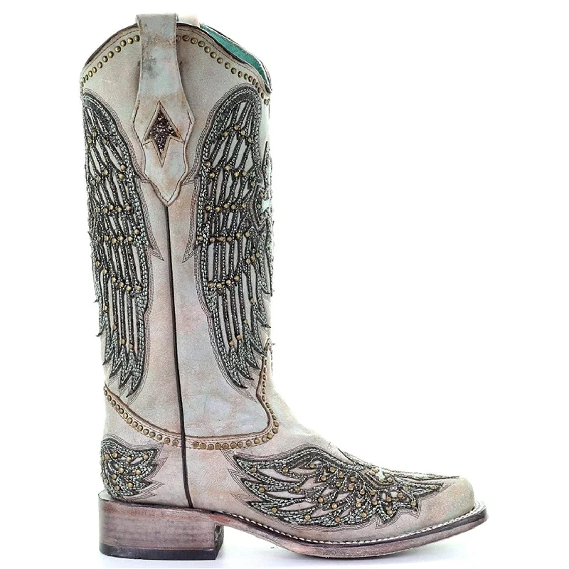 Corral Ladies Turquoise Cross & Wings Overlay & Studs Boots A3743