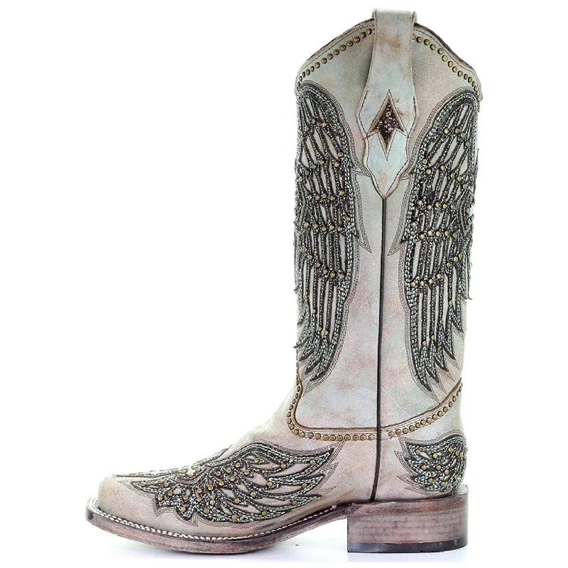 Corral Ladies Turquoise Cross & Wings Overlay & Studs Boots A3743