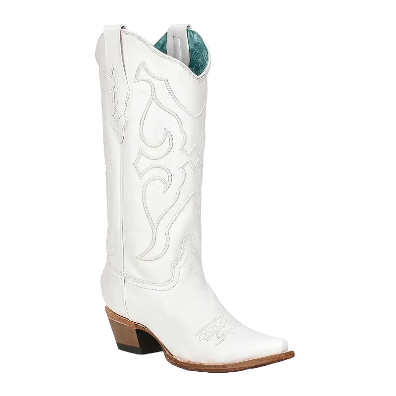 Corral Ladies Western Embroidery Snip Toe White Pull On Boots Z5046