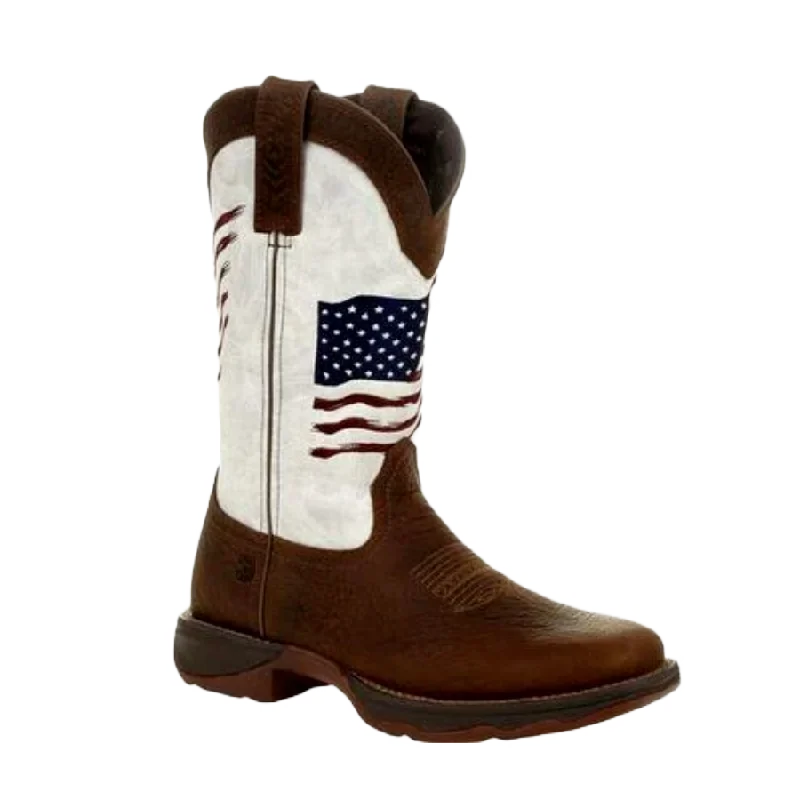 Durango® Ladies Rebel Brown & White Flag Embroidery Western Boots DRD0394