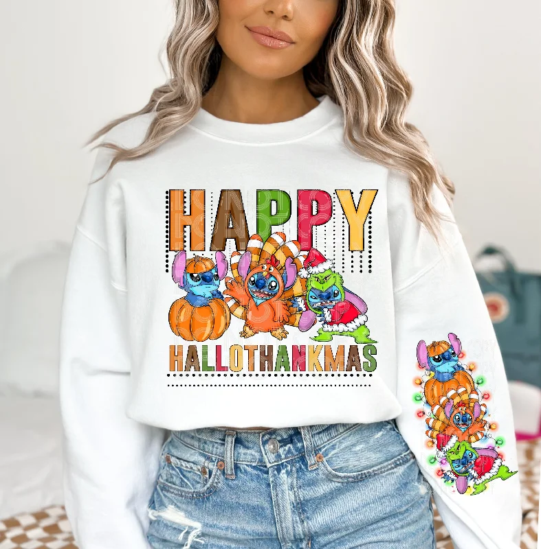 HALLOWTHANKSMAS - ALIEN COSPLAY RUN - CREWNECK SWEATSHIRT  W/ SLEEVE PRINT