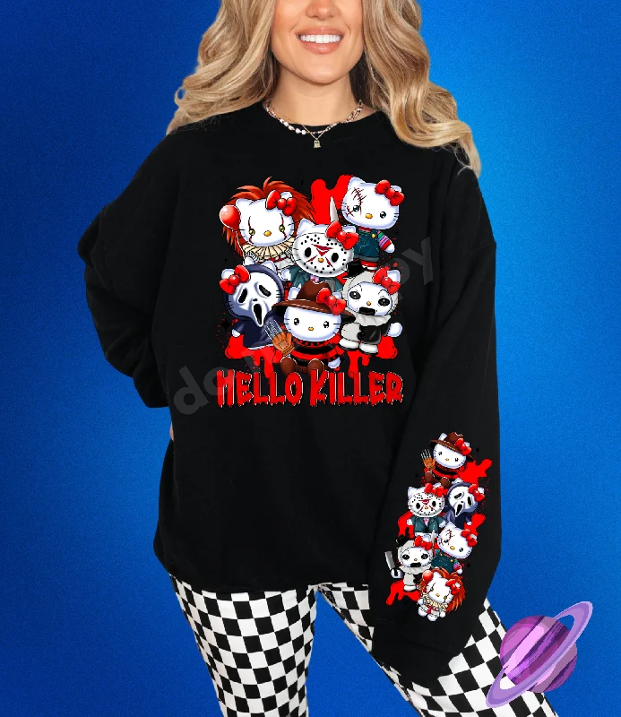 KILLER KITTY- CREWNECK SWEATSHIRT  W/ SLEEVE PRINT